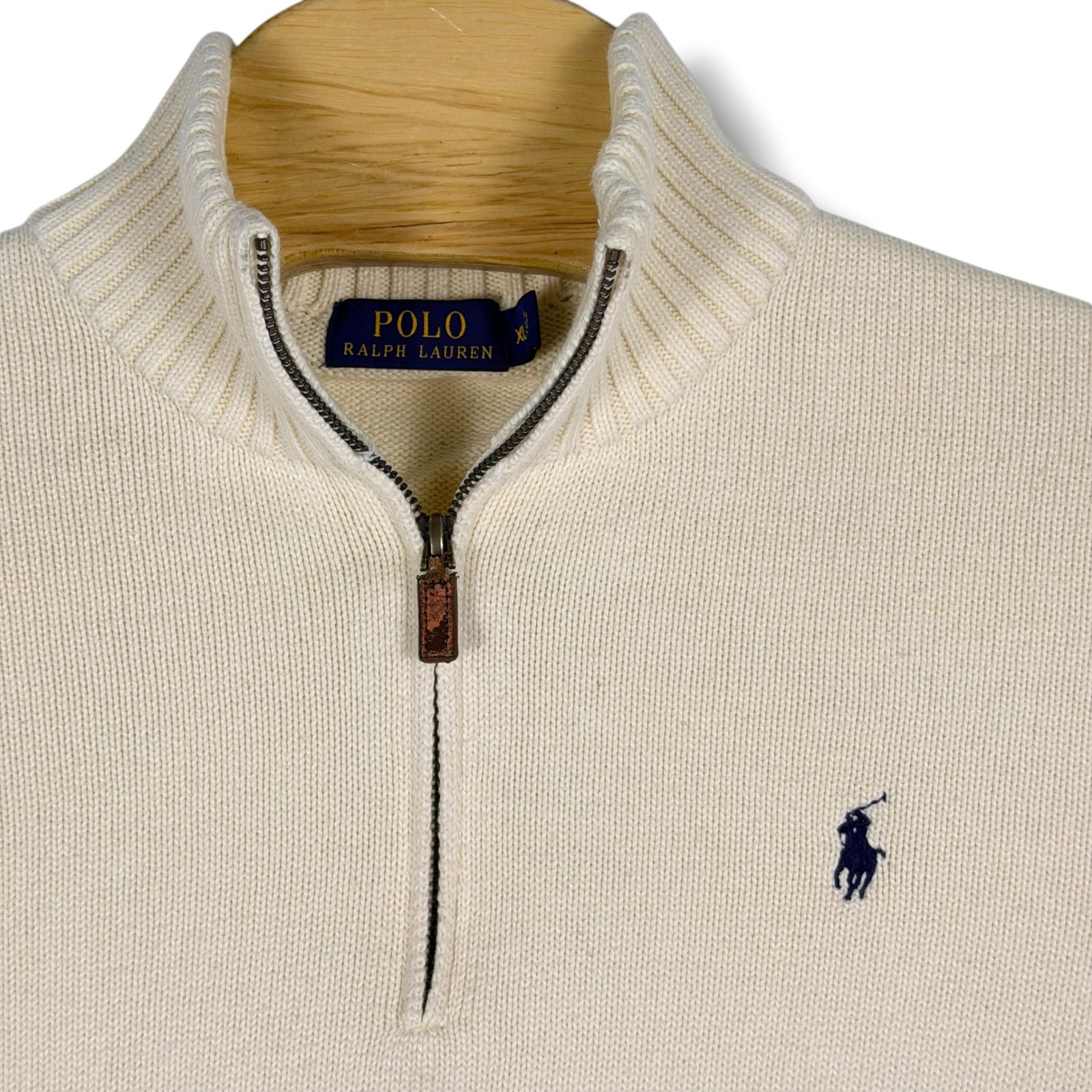 Polo Ralph Lauren Quarter Zip Men Xl Cream Ivory Classic Cotton Knit Pullover